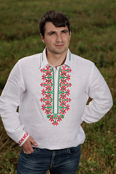 Сорочка верхняя мужская сувенирная с вышивкой  "Красно-зелёные цветы"